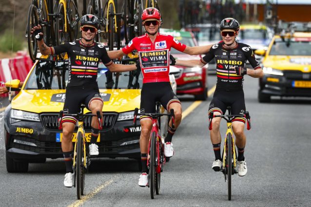 Jona, Sepp, and Primoz riding to the finish line