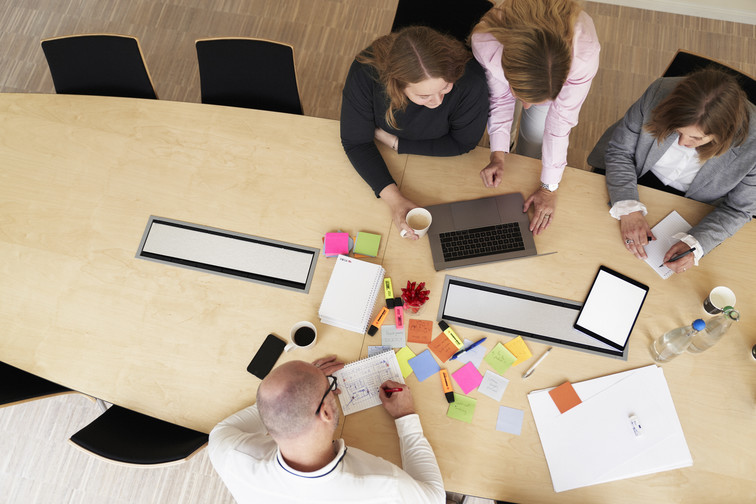 Team collaborating in office setting