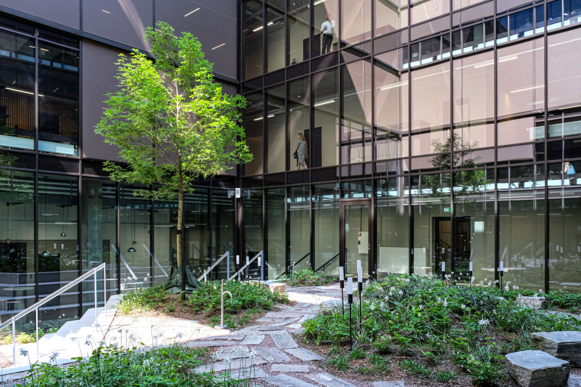 Sun streams into one of Carlsbergbyen's courtyards.