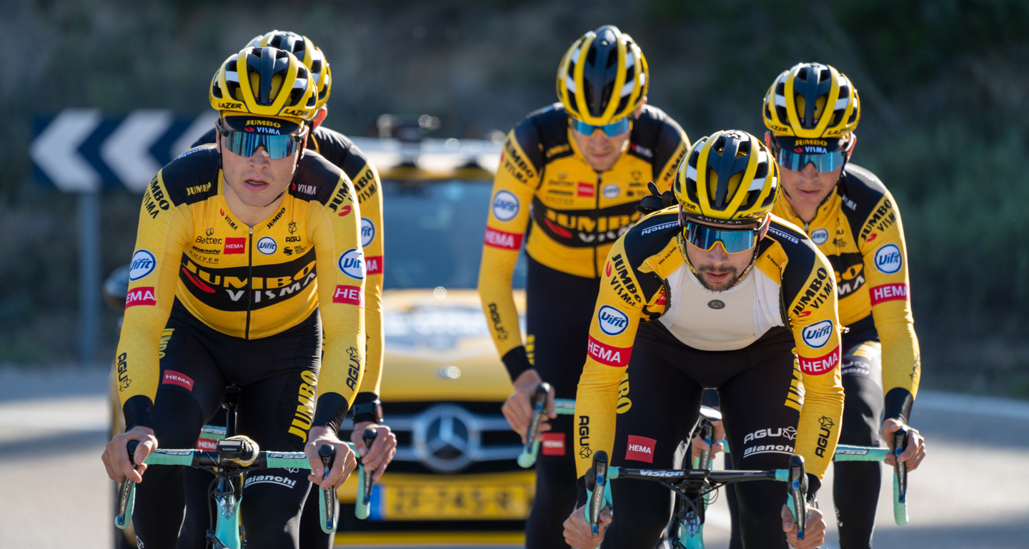 Closeup of some of the Team Jumbo-Visma riders