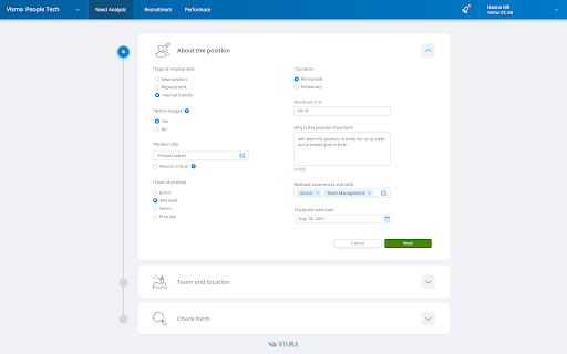 The design suggestion for the Need Analysis form.