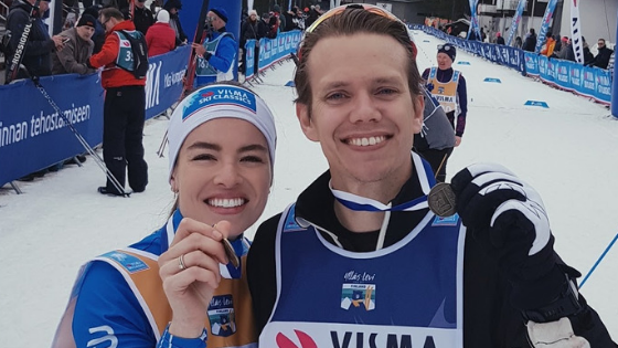 Two Visma employees who has participated in a ski race