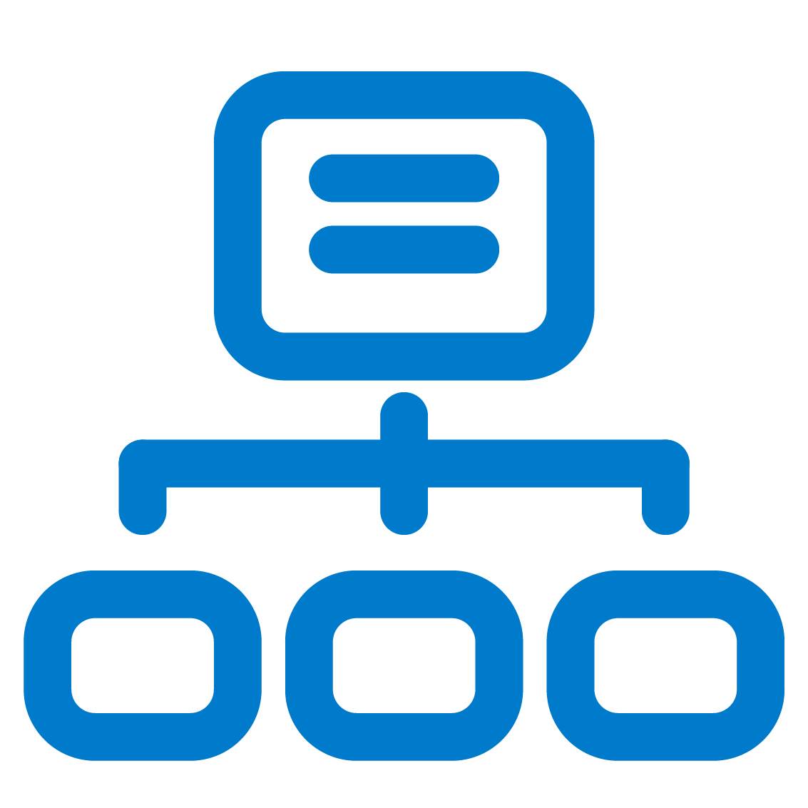 Blue square with two lines and three connected dots