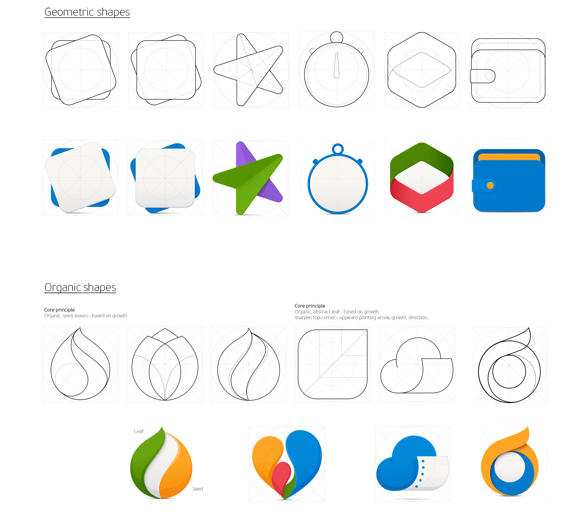 Examples of geometrical and organic shapes